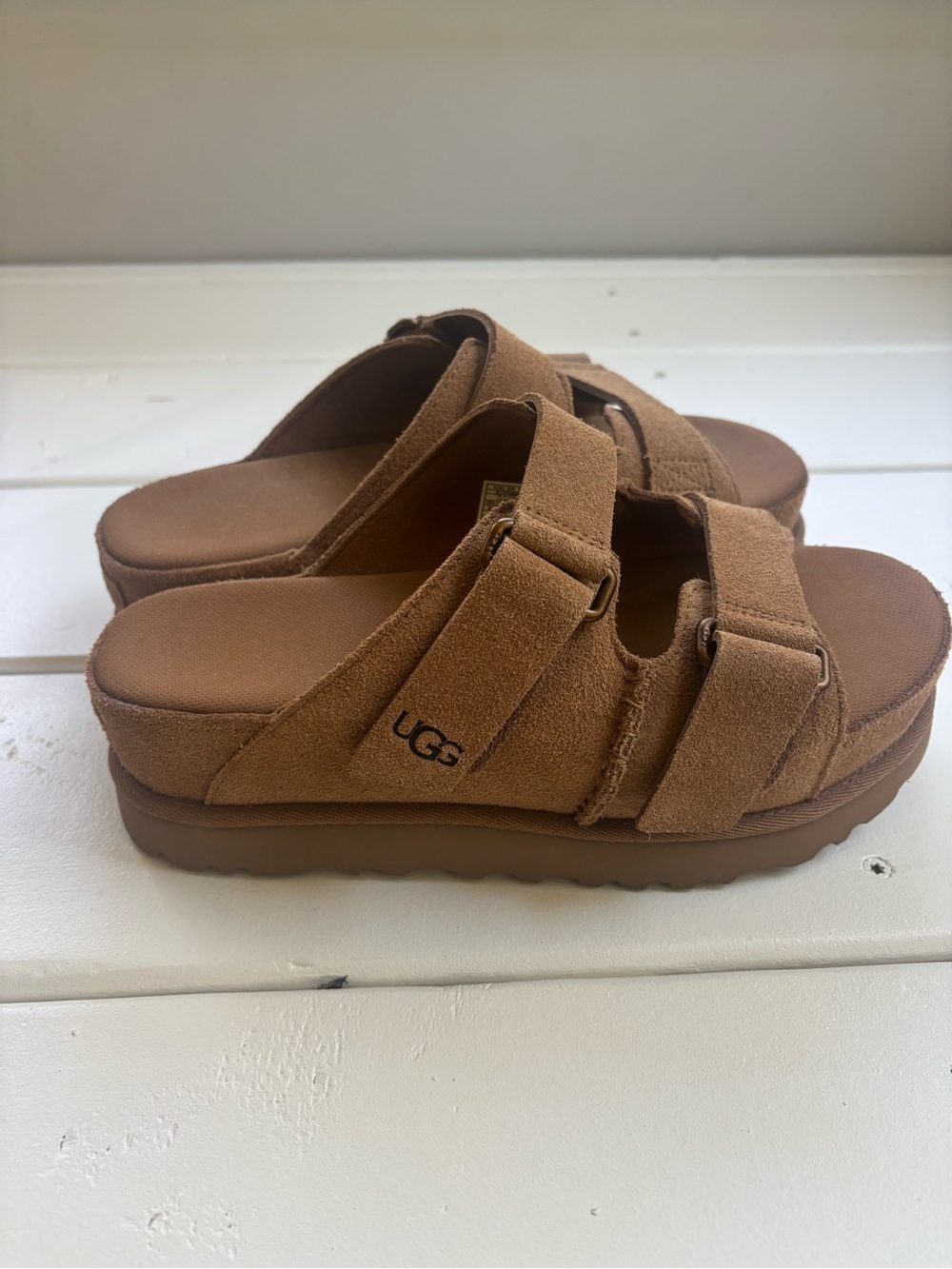 UGG Women’s Chestnut Suede Double-Strap Slide Chunky Platform Sandals